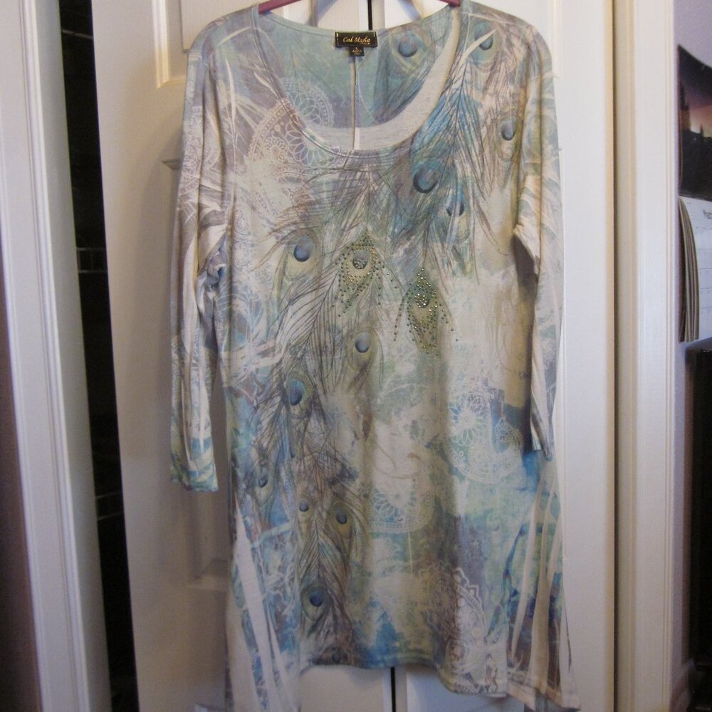 Cal Style Sublimated Peacock Tunic Sz L